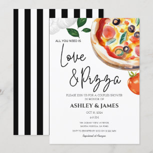 Modern Love & Pizza Couples Wedding Bridal Shower Invitation