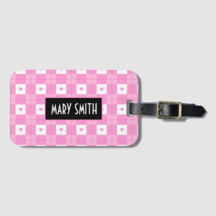 Modern Love Plaid Pink Heart Collection Luggage Tag