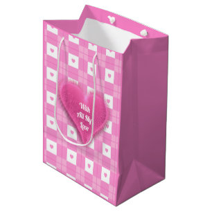 Modern Love Plaid Pink Heart Collection Medium Gift Bag