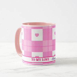 Modern Love Plaid Pink Heart Collection Mug