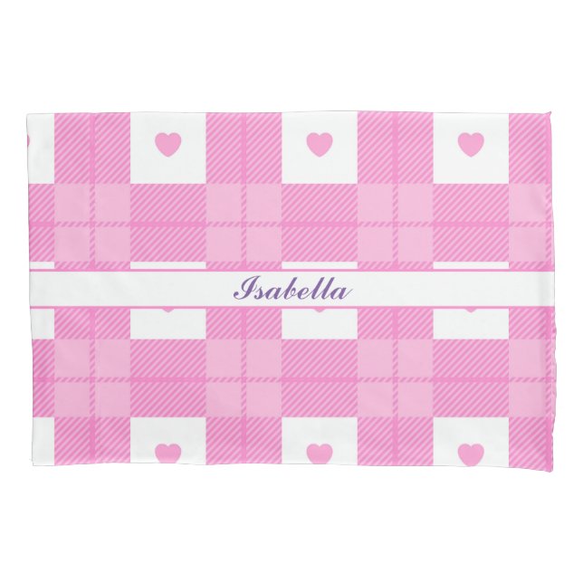 Modern Love Plaid Pink Heart Collection Pillowcase (Front)