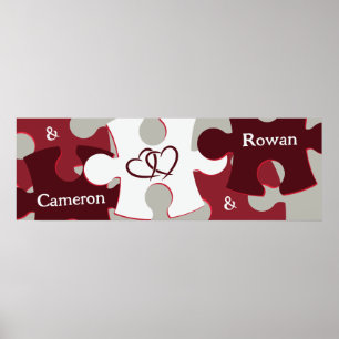 Modern LOVE Puzzle Pieces Custom Names Poster
