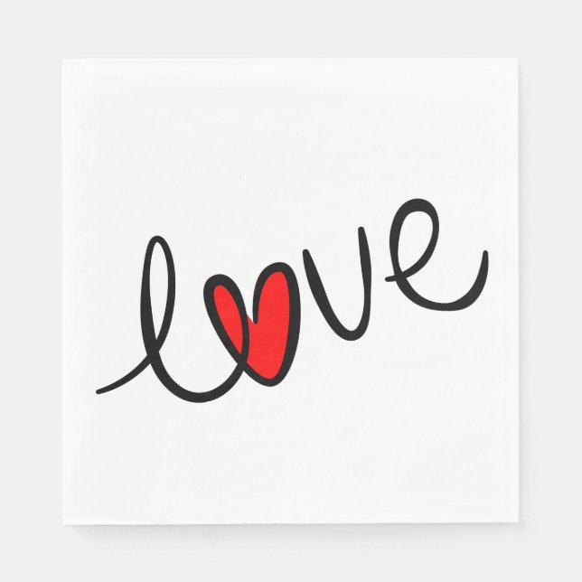 Modern Love Red Heart Wedding, Bridal Shower Napkin (Front)