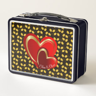 Modern Love Red Hearts Personalised Relationship Metal Lunch Box
