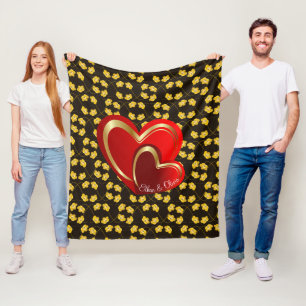 Modern Love Red Hearts Personalised Wedding Gift Fleece Blanket