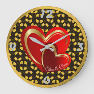 Modern Love Red Hearts Personalised Wedding Gift Large Clock