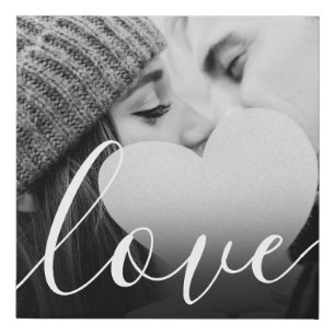 Modern Love Script Couple Photo Faux Canvas Print