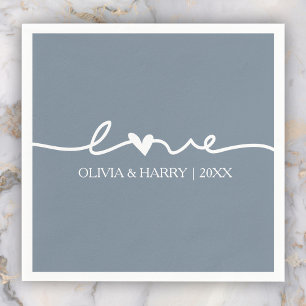 Modern Love Script Dusty Blue Wedding Paper Napkin