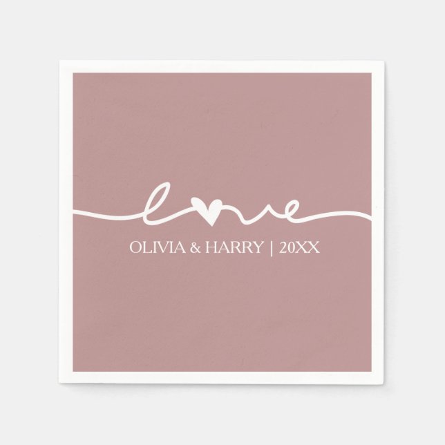 Modern Love Script Dusty Rose Wedding Paper Napkin (Front)