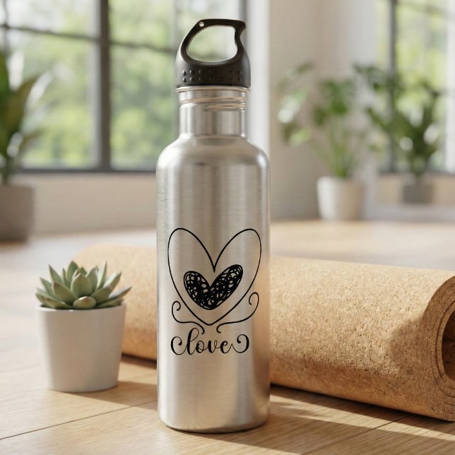 Modern Love Script Hearts Cute Valentines Day Gift 710 Ml Water Bottle (Creator Uploaded)