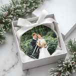 Modern Love Script Newlywed Full Photo Keepsake Ornament<br><div class="desc">Special personalised newlywed wedding photo ornament to display your own special wedding photo memory. Our design features a full photo design with your last name displayed along the top. The word "Love" is designed in a beautiful handwritten white script style that is overlaid over the wedding photo. The back and...</div>