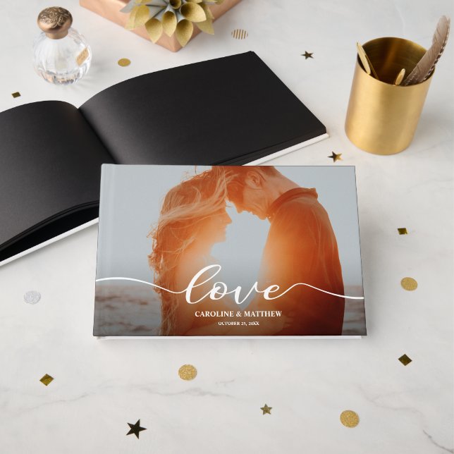 Modern Love Script Photo Wedding Guest Book (Front Open)