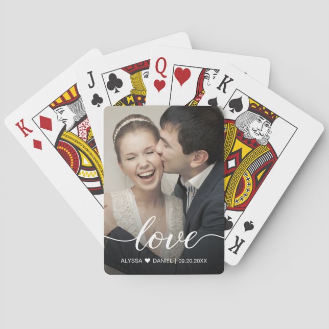Modern Love script Simple Custom Photo  Playing Cards (Back)