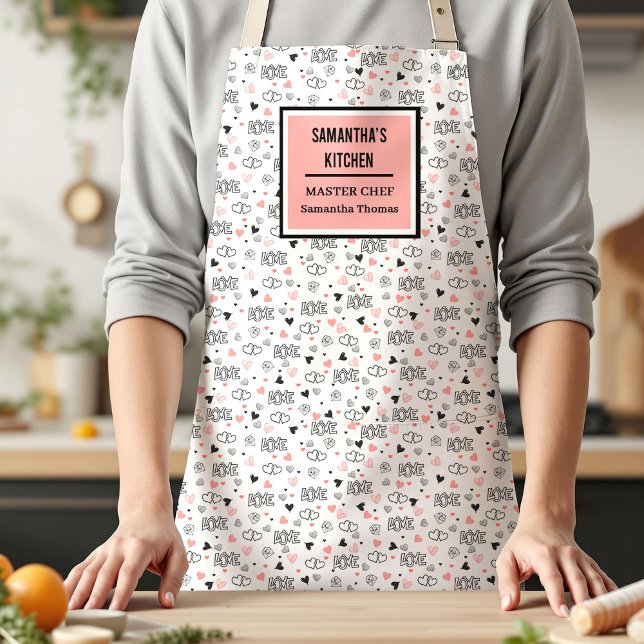 Modern Love Text Sketch Heart Kitchen Apron (Modern Love Text Sketch Heart Kitchen Apron)