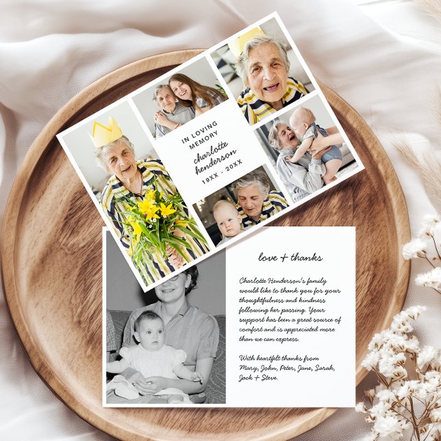 Modern Love & Thanks 6-Photo Funeral/Sympathy Thank You Card (Creator Uploaded)