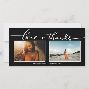 Modern Love & Thanks Graduate Photo   Black Thank You Card