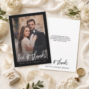 Modern Love & Thanks Photo Wedding Black Gradient  Thank You Card