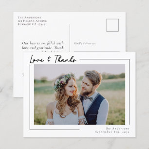 Modern Love & Thanks Photo Wedding Thank You Postcard