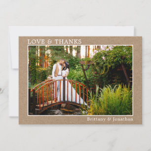 Modern Love Thanks Wedding Photo Framed Kraft Thank You Card