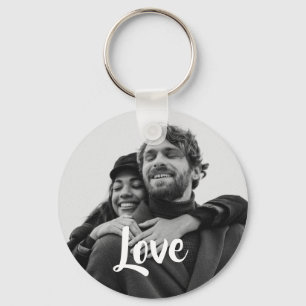 Modern Love Typography Personalised Couple Photo  Key Ring