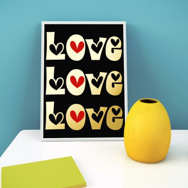 Modern LOVE typography with red hearts black gold Foil Prints (Creator Uploaded)
