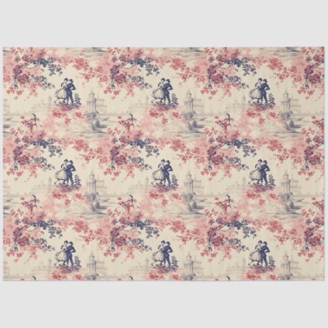 Modern Love Valentine Red Toile de Jouy Pattern Tissue Paper (Front)