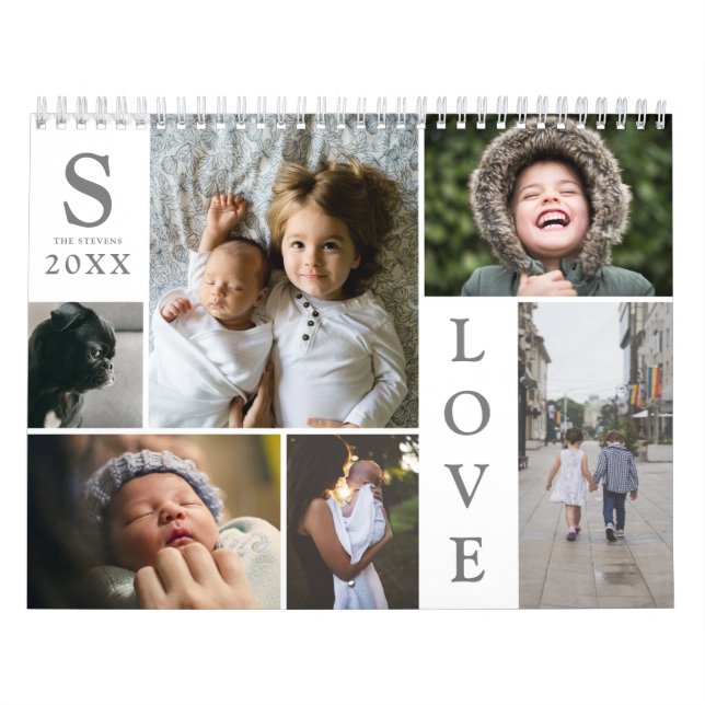 Modern Love White Colour Block Family Photo Collag Calendar (Cover)