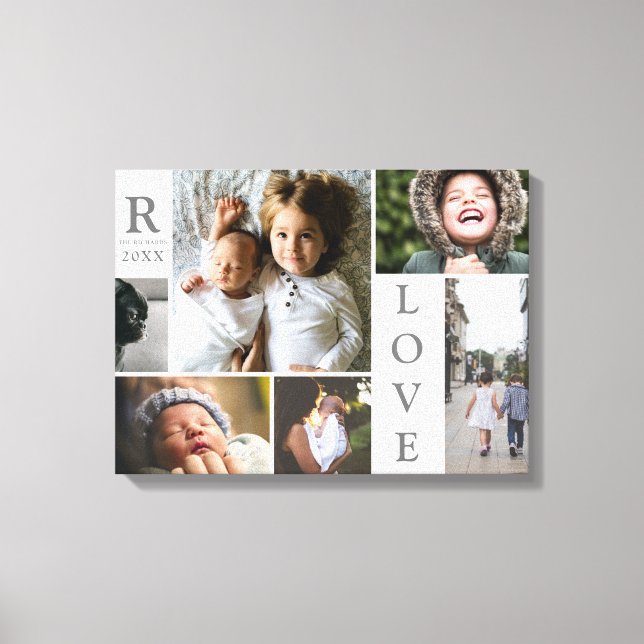 Modern Love White Colour Block Family Photo Collag Canvas Print (Front)