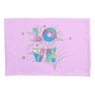 Modern LOVE with Flowers Lilac Cute Pillow Case