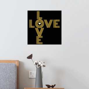 Modern "LOVE" word and heart black Foil Prints