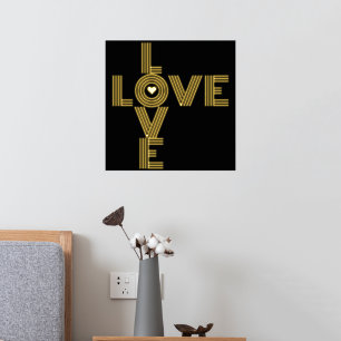 Modern "LOVE" word and heart black Foil Prints