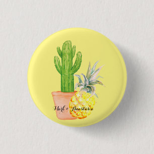 Modern Love Yellow Pineapple and Cactus 3 Cm Round Badge