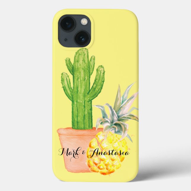 Modern Love Yellow Pineapple and Cactus Case-Mate iPhone Case (Back)