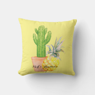 Modern Love Yellow Pineapple and Cactus Cushion