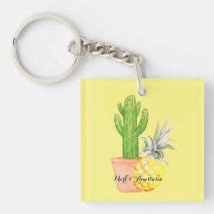 Modern Love Yellow Pineapple and Cactus Key Ring