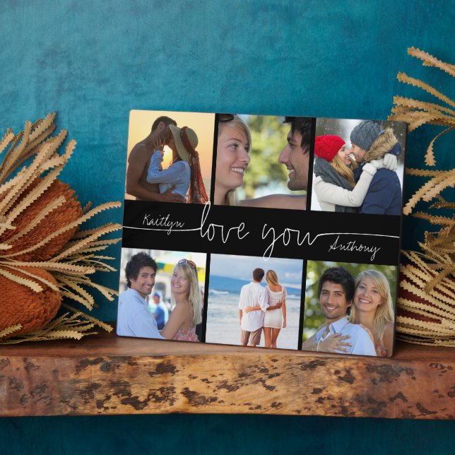Modern LOVE YOU 6 Photo Collage Handwritten Script Plaque (Side)