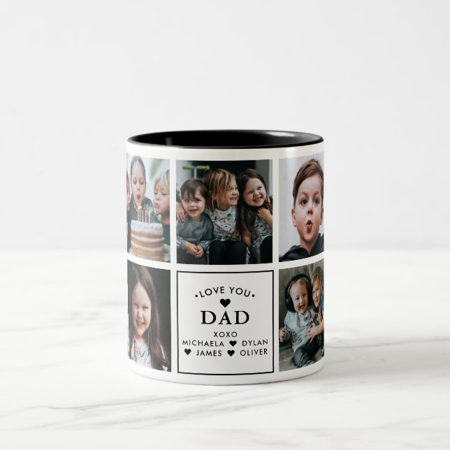 Modern Love You Dad/Daddy/Papa/Other 9-Photo Two-Tone Coffee Mug (Center)
