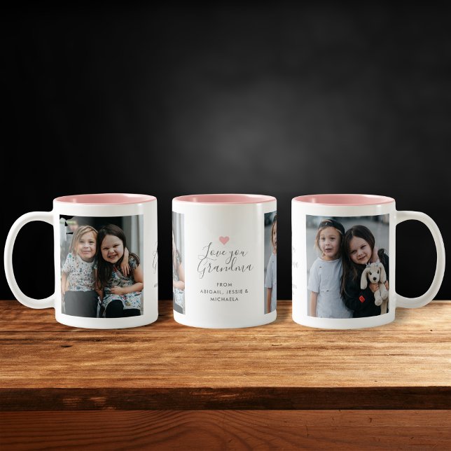 Modern "Love you Grandma" 2-Photo Two-Tone Coffee Mug (Creator Uploaded)