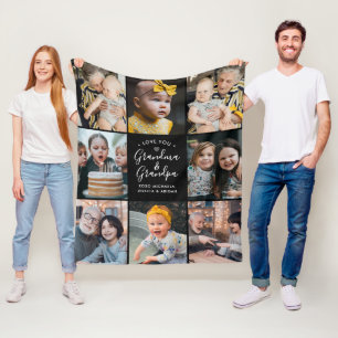 Modern Love You Grandma & Grandpa/Other 8-Photo Fl Fleece Blanket