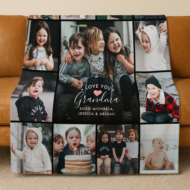 Modern Love You Grandma/Granny/Other Photo Collage Fleece Blanket (Creator Uploaded)