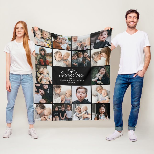 Modern Love You Grandma/Other 18-Photo Collage Fleece Blanket (In Situ)