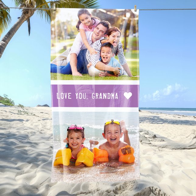 Modern Love You Grandma Photos Purple Beach Towel (Modern Love You Grandma Photos Purple Beach Towel)