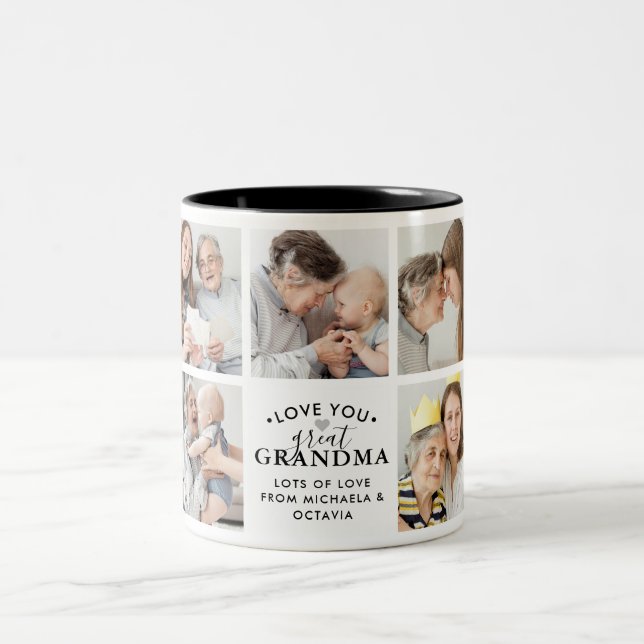 Modern Love You Great Grandma/Granny/Nana 9-Photo Two-Tone Coffee Mug (Center)