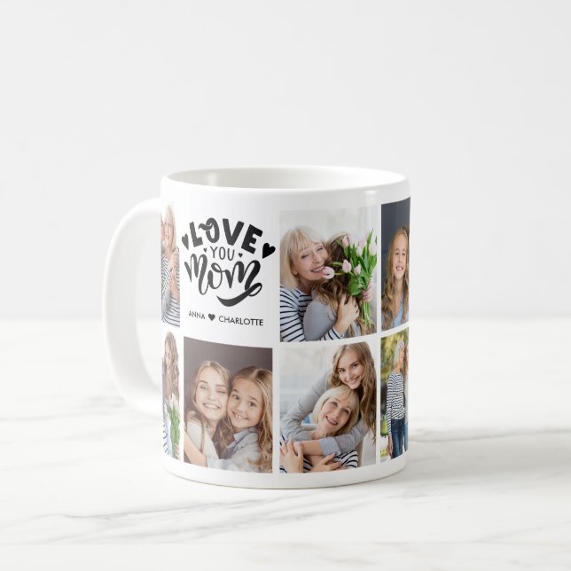 Modern Love You Mum Custom Photo Collage Mother Coffee Mug (Front Left)