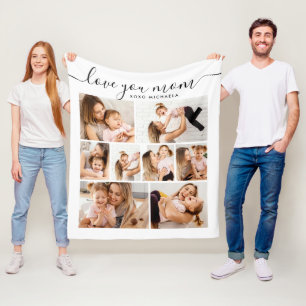 Modern Love You Mum/Mum/Mummy 8-Photo Collage Flee Fleece Blanket