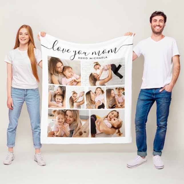 Modern Love You Mum/Mum/Mummy 8-Photo Collage Flee Fleece Blanket (In Situ)