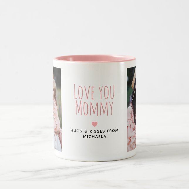 Modern Love you Mummy 2 Photos & Personal Message Two-Tone Coffee Mug (Center)