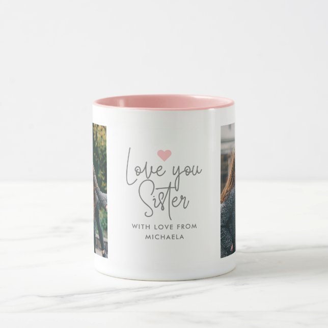 Modern "Love You Sister" 2-Photo Mug (Center)