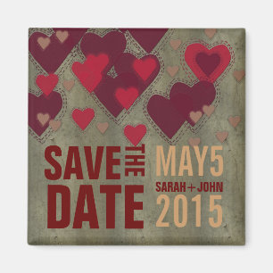 Modern Lovers Red Hearts Save the Date Magnet