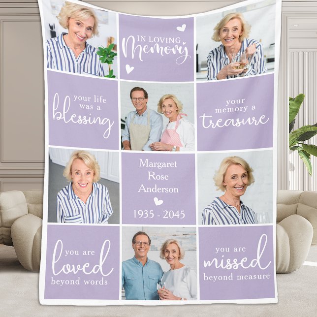 Modern LOVING MEMORY 6 Multi Photo Memorial Poem Fleece Blanket (Creator Uploaded)